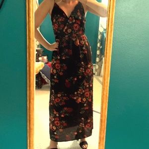 Black floral maxi sundress with side slit